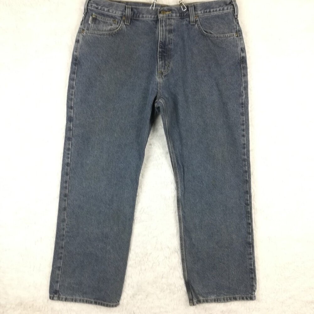 Carhartt Mens Jeans Straight Loose Fit Blue Denim Medium Wash Workwear 42x30